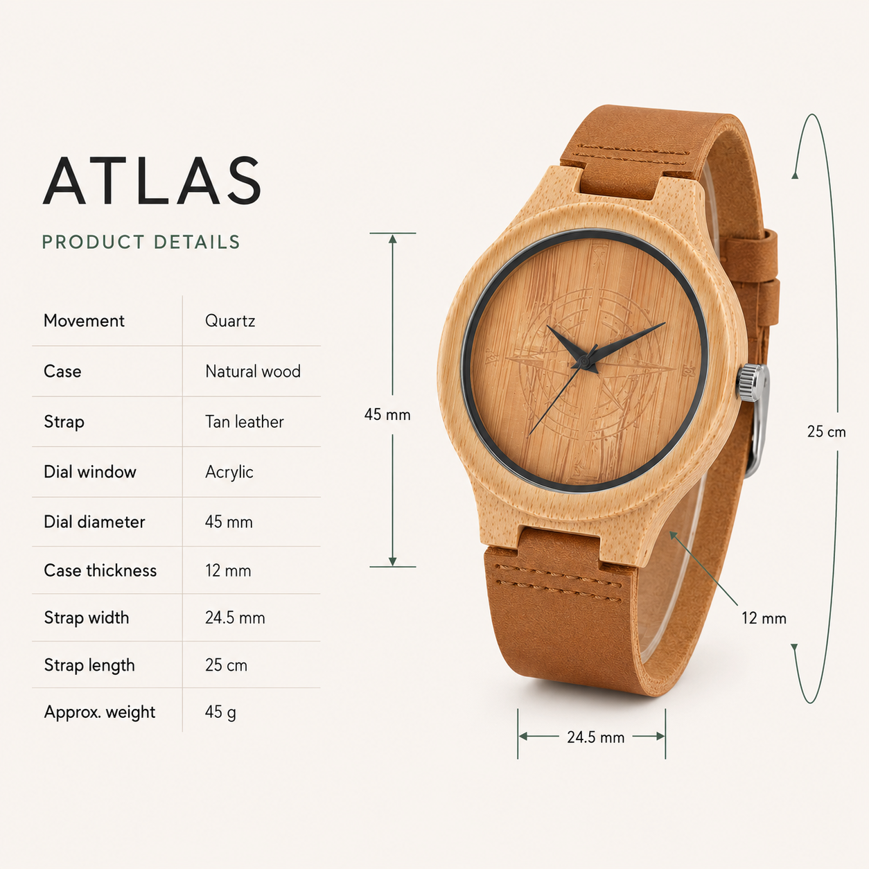 Atlas Wooden Watch